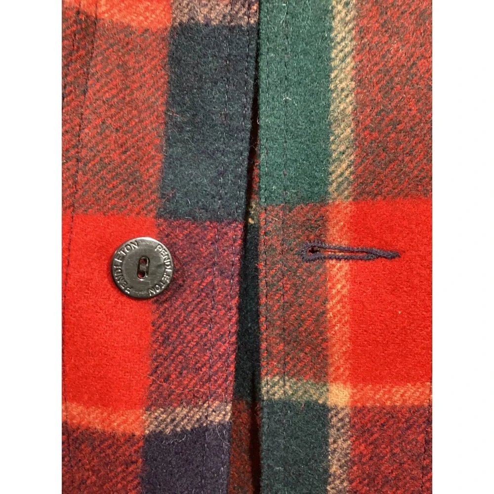 Vintage Pendleton Wool Field Coat Mens Medium Red Green Plaid Made in USA Jacket